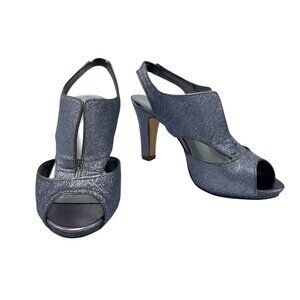 Lane Bryant Silver Glitter Peep-Toe Slingback Heels